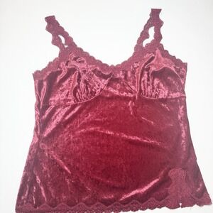 Vtg‎ Envision Studio Crushed Red Velvet Cami Lace Trim 1X Vamp Whimsigoth